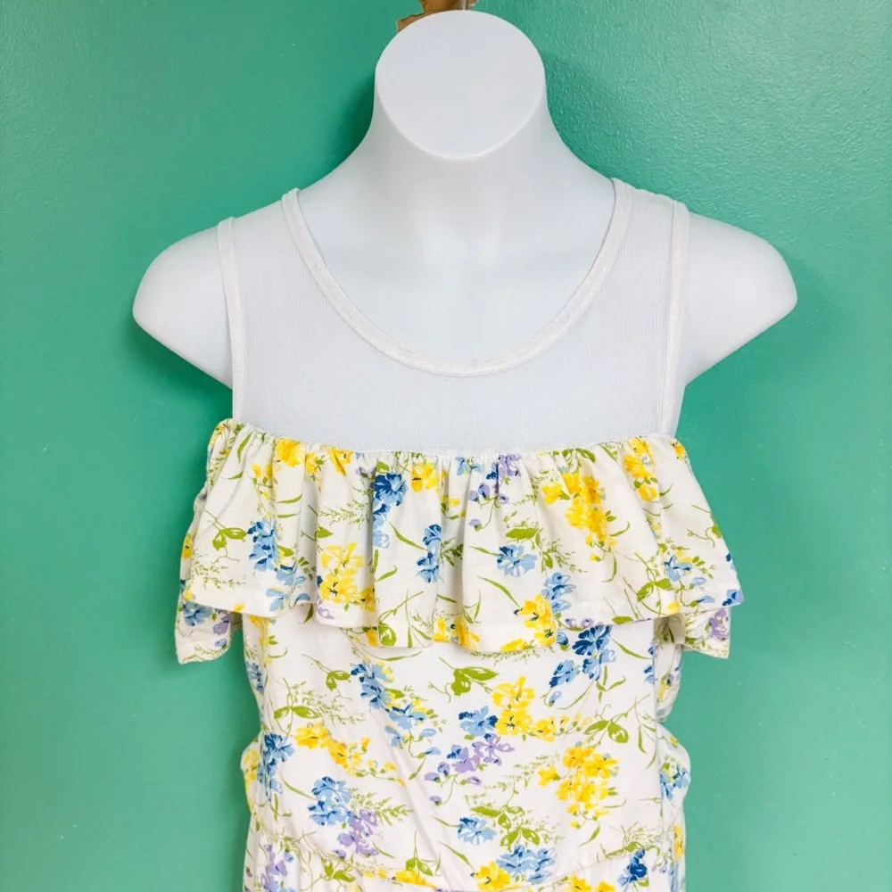 Laura Ashley Girls Yellow & White Floral Cold Shoulder Mesh Detail Jumpsuit M